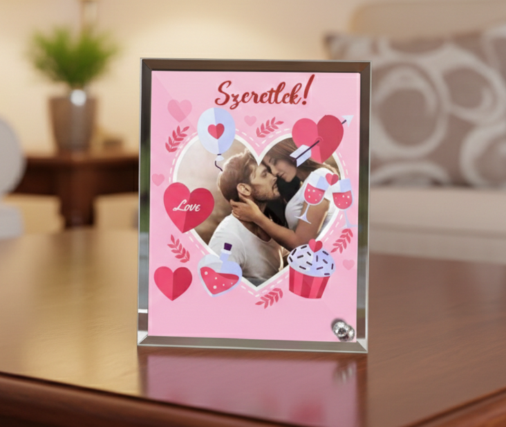 Tükrös szélű fotóüveg - Valentin - V01